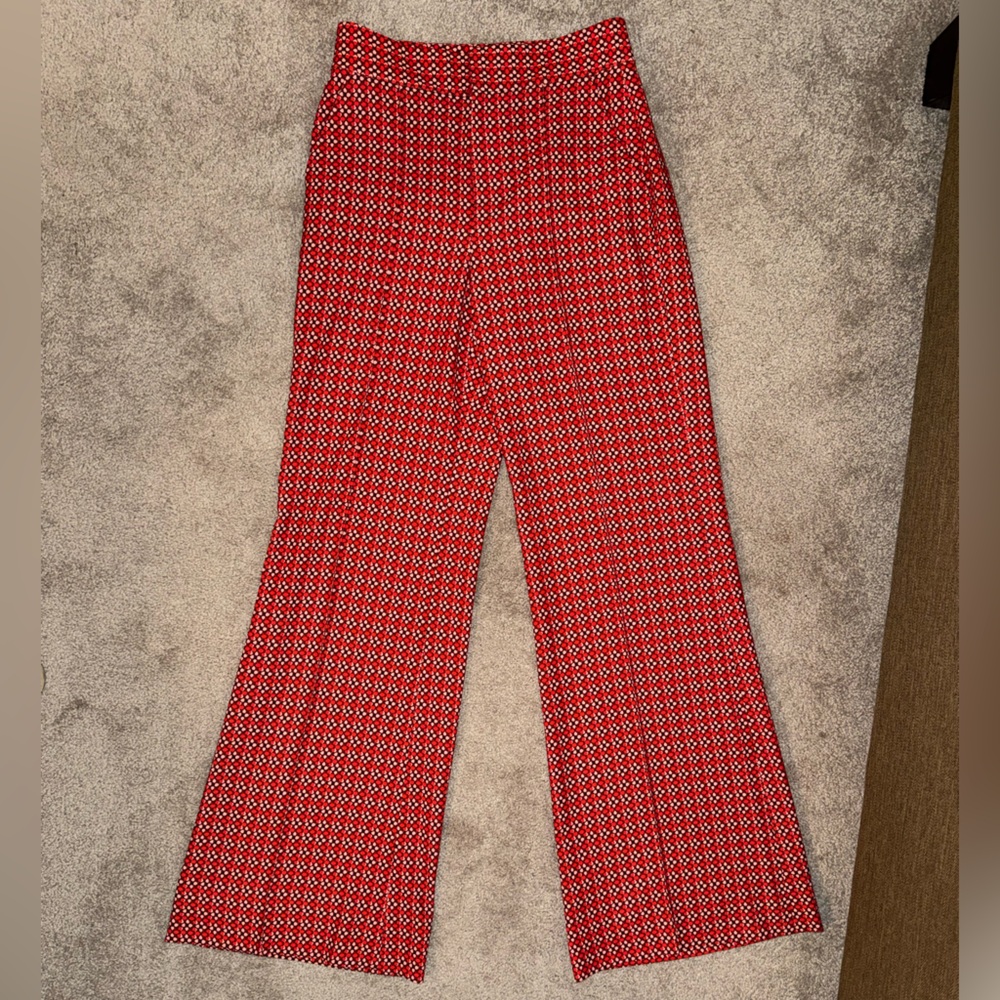 Alice + Olivia Red Orange Patterned Dylan Trousers